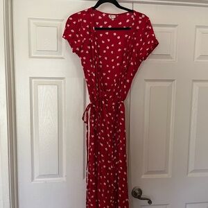 Red Floral Print Wrap Dress
